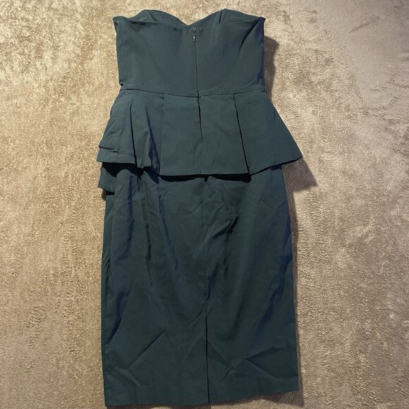 ASOS Dress Womens 8 Forrest Green Strapless Sheath Ruffle Midi Fitted Zip Back - Picture 3 of 7